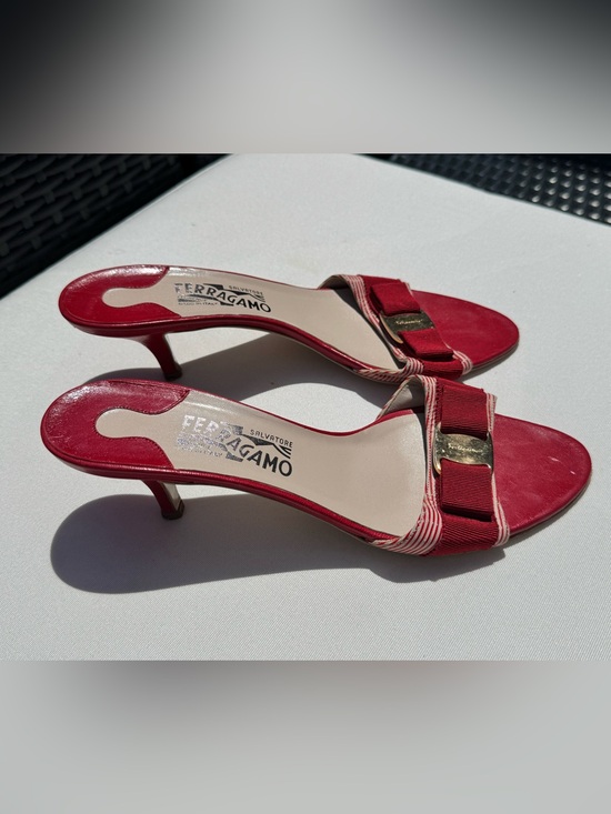 Salvatore Ferragamo Shoes - Salvatore Ferragamo Vara Bow Red Kitten Heel Sandals - Size 37